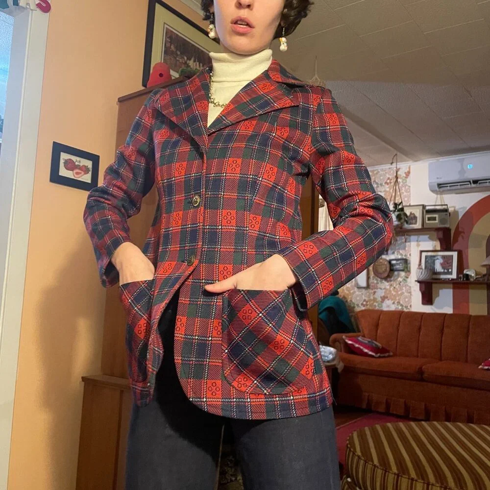 1970s metal button wyndham plaid pocket blazer - made in canada! - Picture 4 of 12